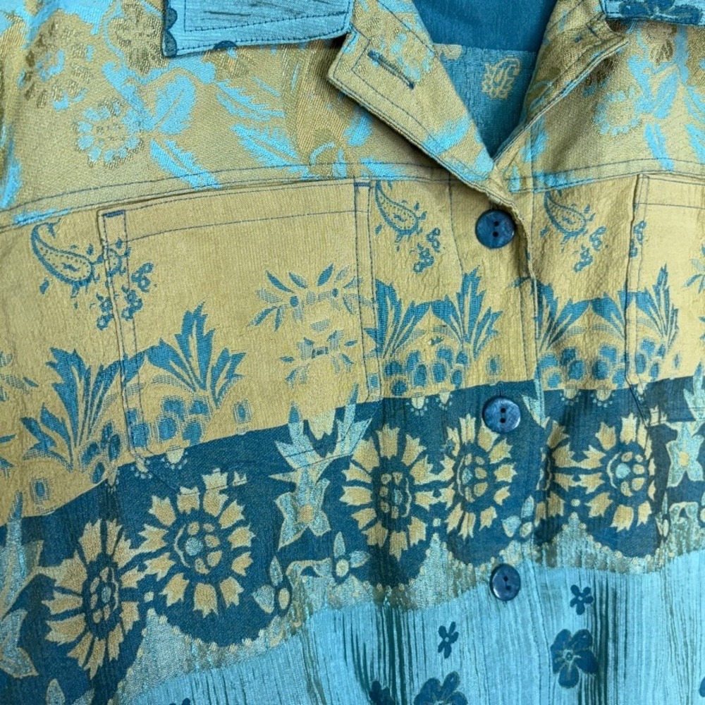 Erin London Jacket Size 3X Blue Floral Metallic Artsy‎ Button Front Art to Wear - Picture 3 of 7